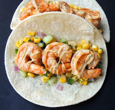 shrimp-tacos-with-corn-salsa-and-chipotle-avocado-crema