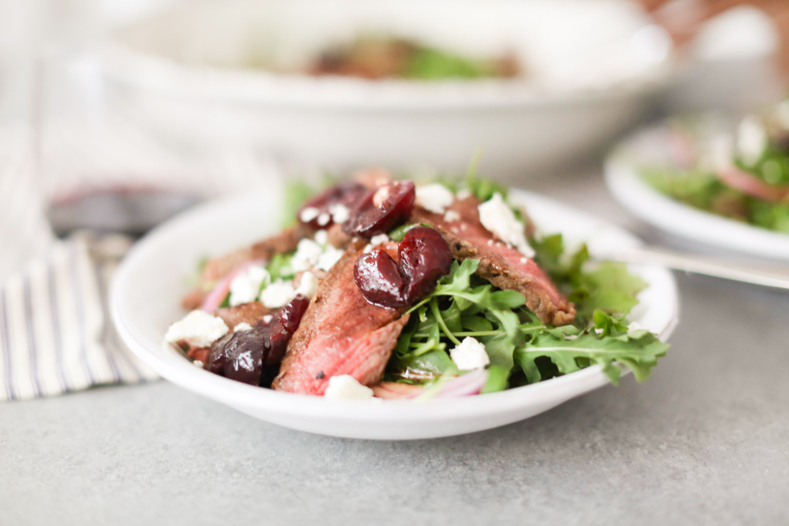 Grilled Steak and Arugula Salad with Balsamic Cherries