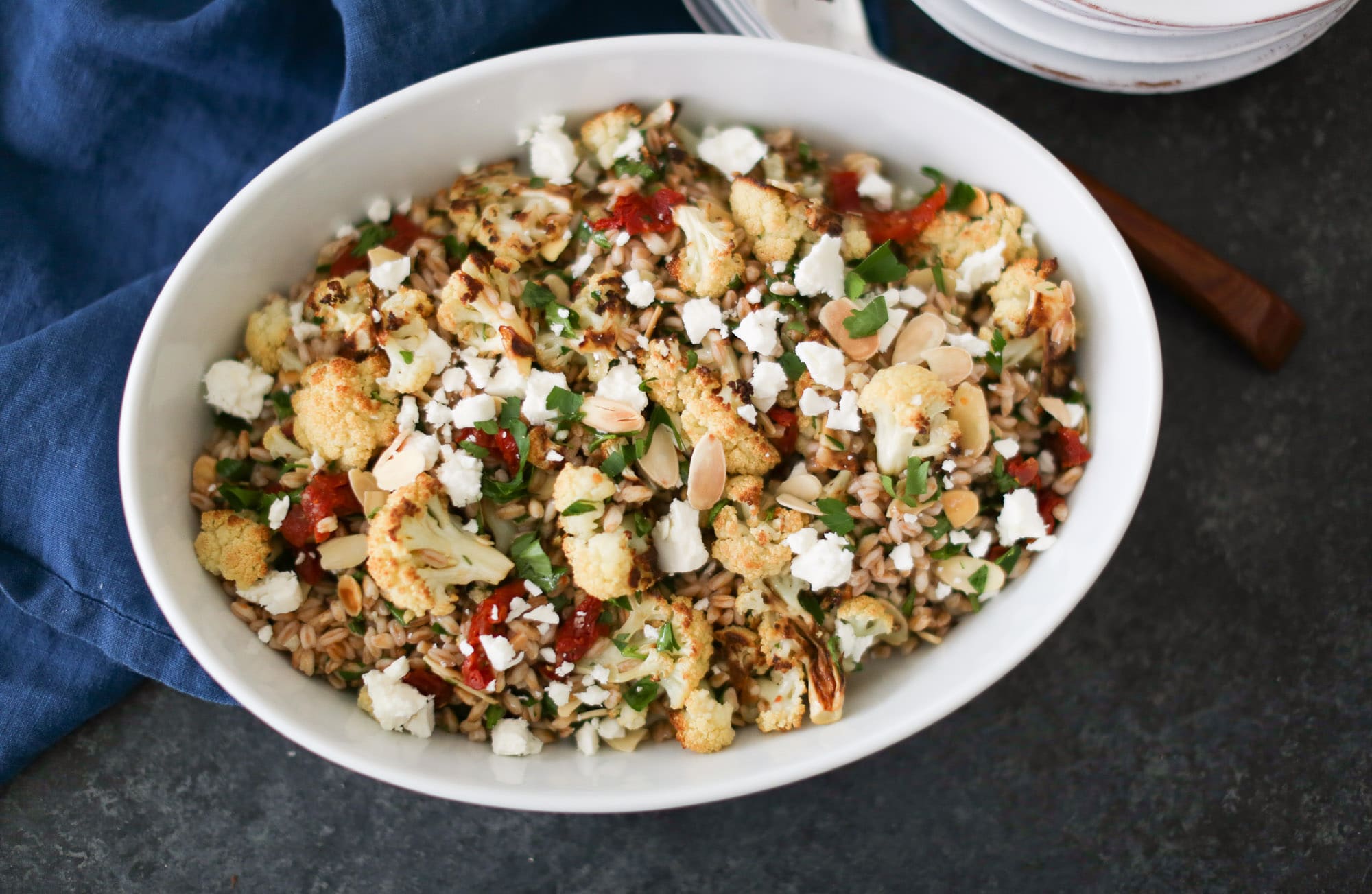 Roasted Cauliflower and Farro Salad with Sun-Dried Tomatoes