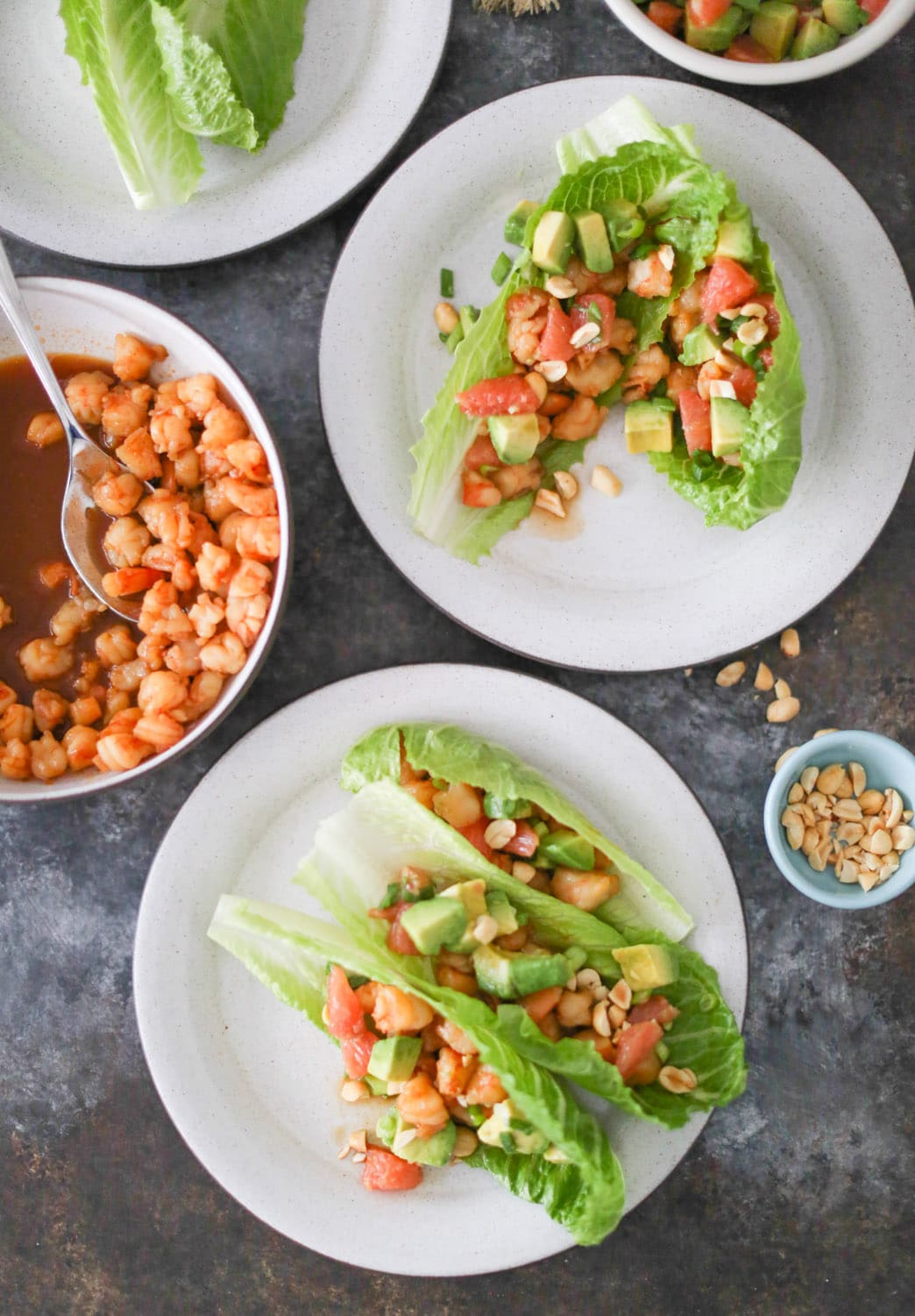 Stir-Fried Shrimp Lettuce Wraps with Grapefruit and Avocado