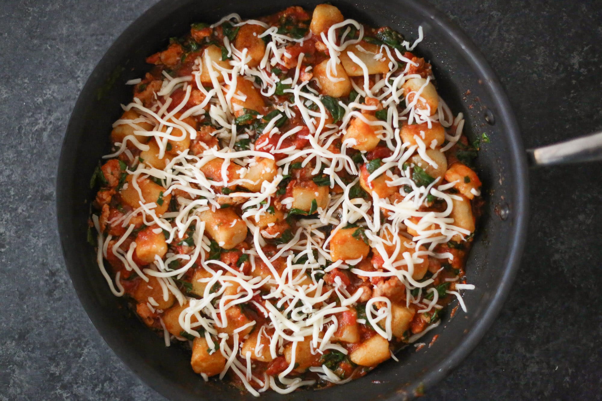 Skillet Cauliflower Gnocchi with Sausage and Spinach