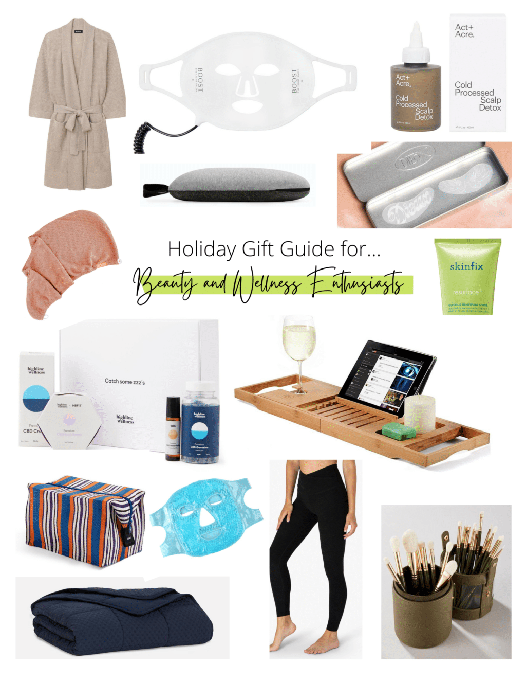 A collage of gift ideas for beauty and wellness enthusiasts.